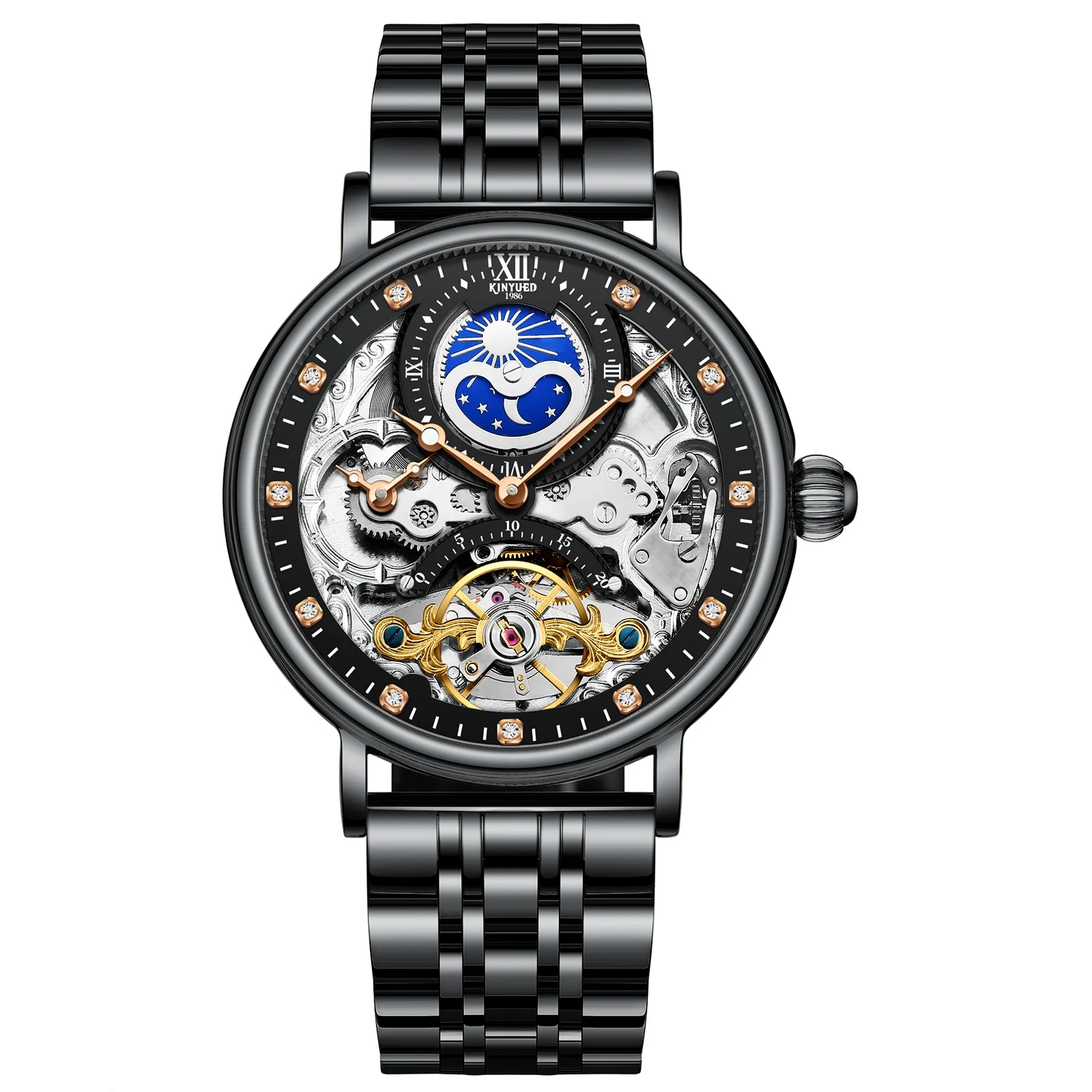 

KINYUED custom logo men wristwatch tourbillon Automatic Luxury brand Men's Oem skeleton Mechanical Watch Man Wrist