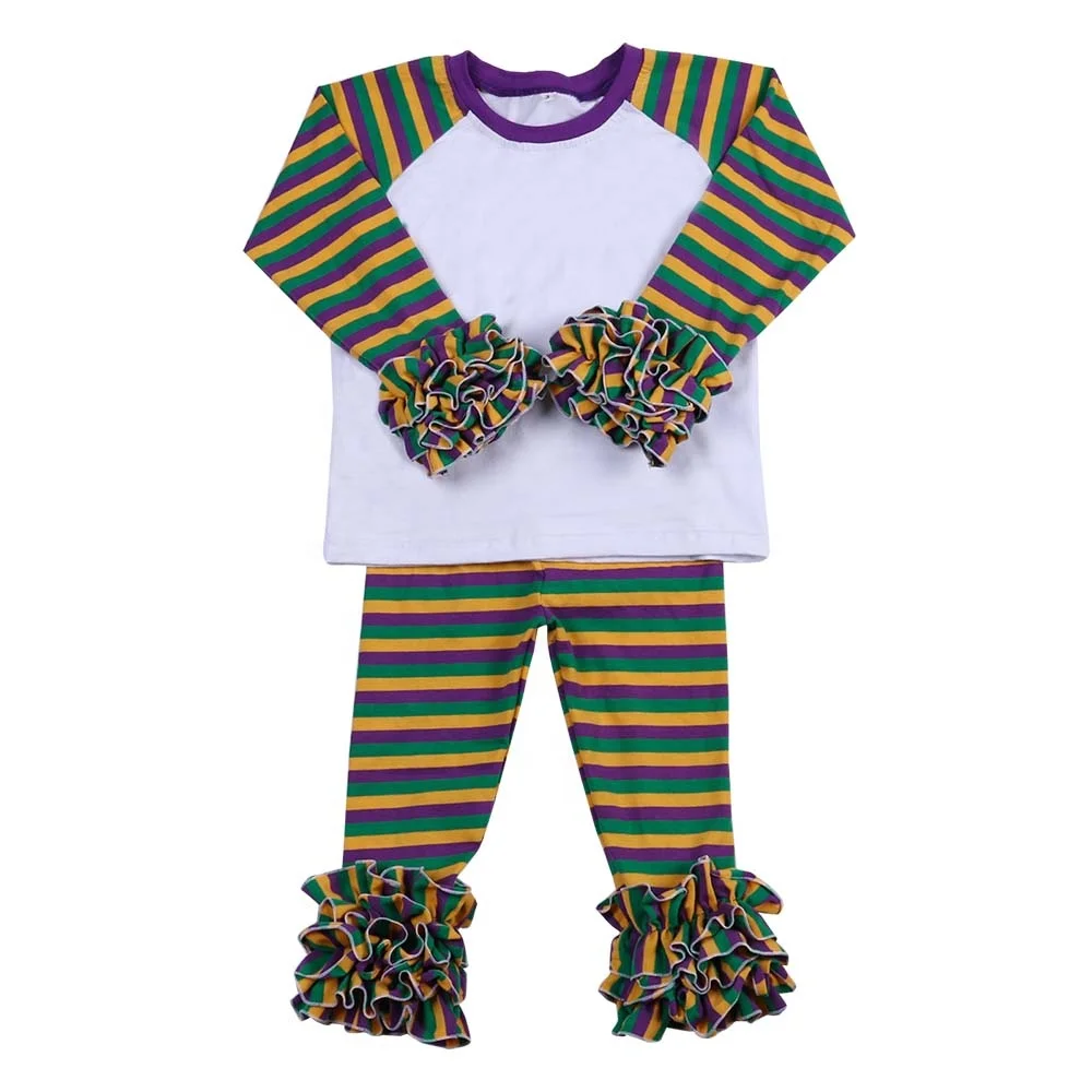 boutique 100 cotton icing ruffle clothing set holiday outfit baby girls mardi gras striped kids carnival outfit