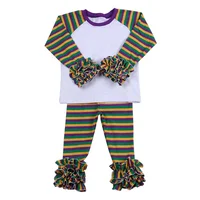 

boutique 100 cotton icing ruffle clothing set holiday outfit baby girls mardi gras striped kids carnival outfit