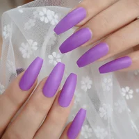 

Lavender Purple Long Fake Nail Full Cover Coffin Matte Salon Press On Nails DIY Soild Color Daily Finger Nail Tips L5292