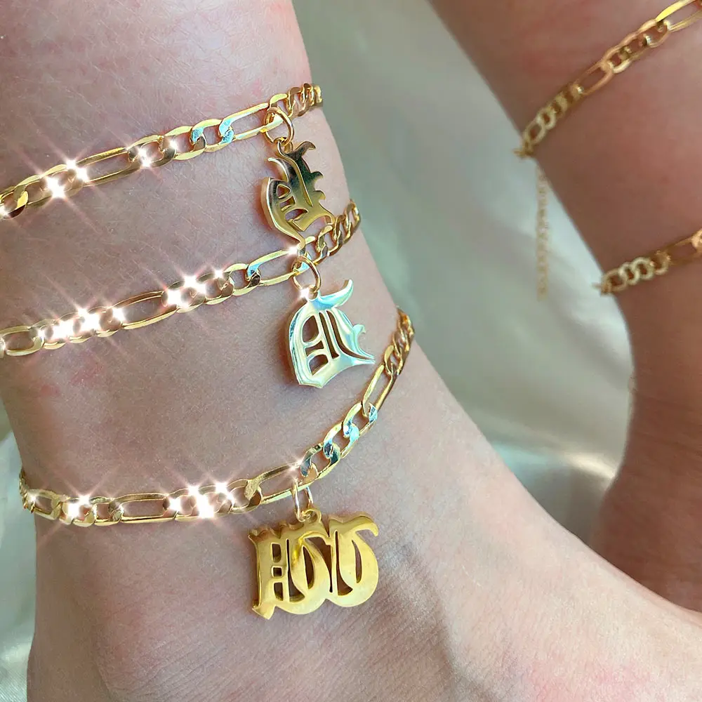 

Boho Summer Beach Barefoot Foot Jewelry Gift For Women Gold Color Alphabet Anklet A-Z Letter Initial Anklets