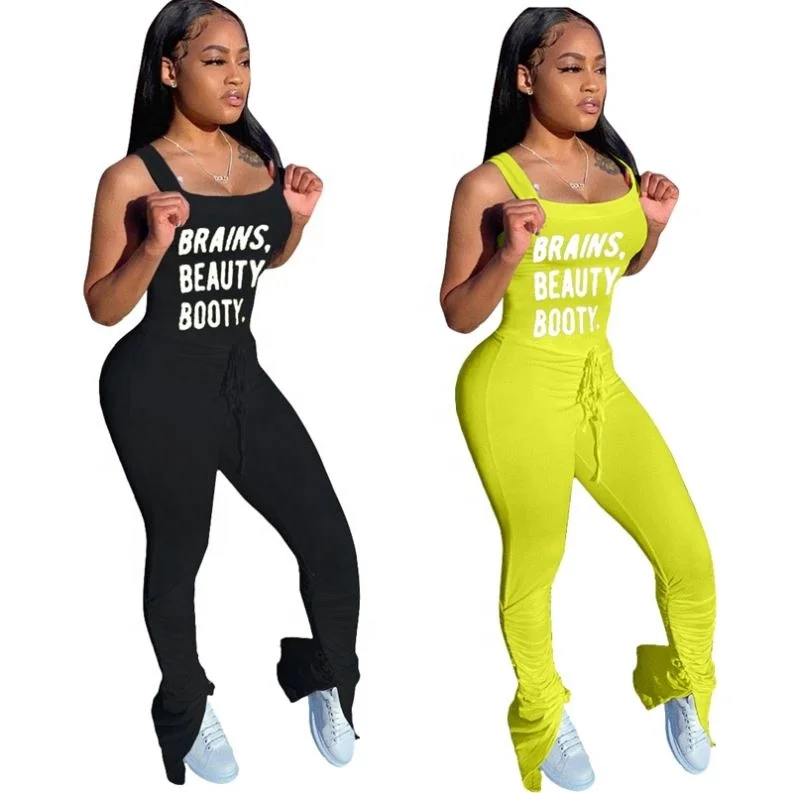 

Yl8022 Tank Jumpsuits Sleeveless Fashion Slim Solid Color Printed Folds Sexy Women
