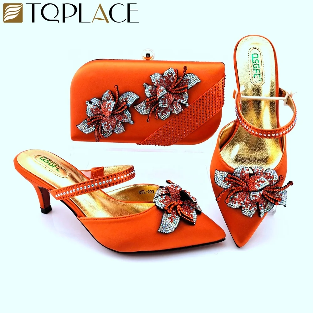 

Italian Shoes and Matching Bag Set African Sets Orange Color 2021 For Women Party Shoe and Bag, Avocado,black,champagne gold,orange,purple,royal blue,silver,wine