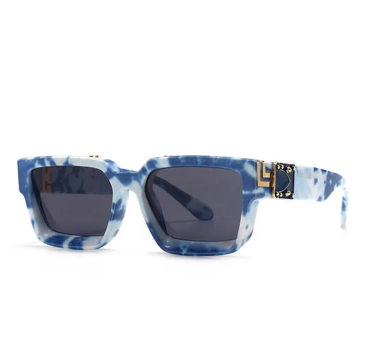 

Men Women UV400 Retro show field sunglasses Thick Frame Square Blue sky cloud color