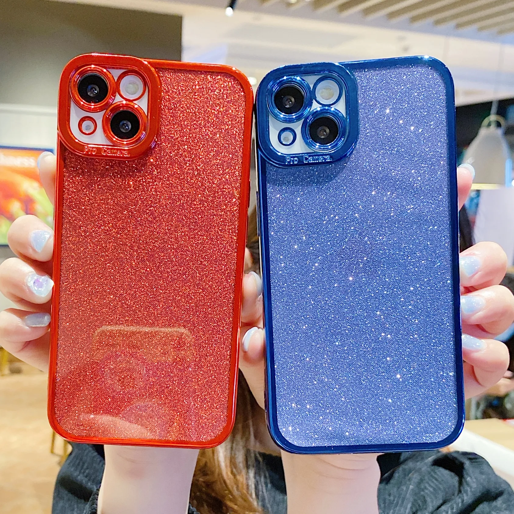 

Fashion Bling Glitter Square Lens Protection Plating Shockproof Phone Case for iphone 13 12 11pro max XR XS 7 8 Plus Phone Case