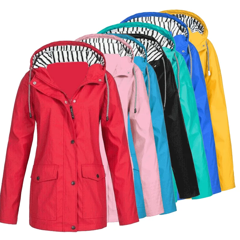 

Wholesale fashion women's mid-length loose outdoor large size windproof raincoat S-5xl