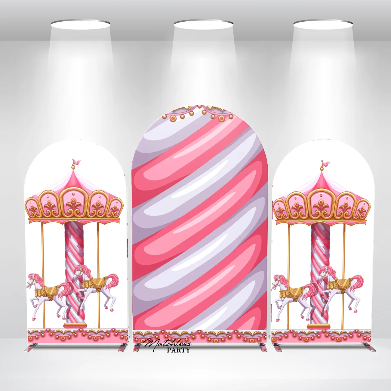 Custom 3*6ft 4*7ft Portable Straight Pink Carousel Happy Birthday Wedding Arch Backdrop Stand Cover