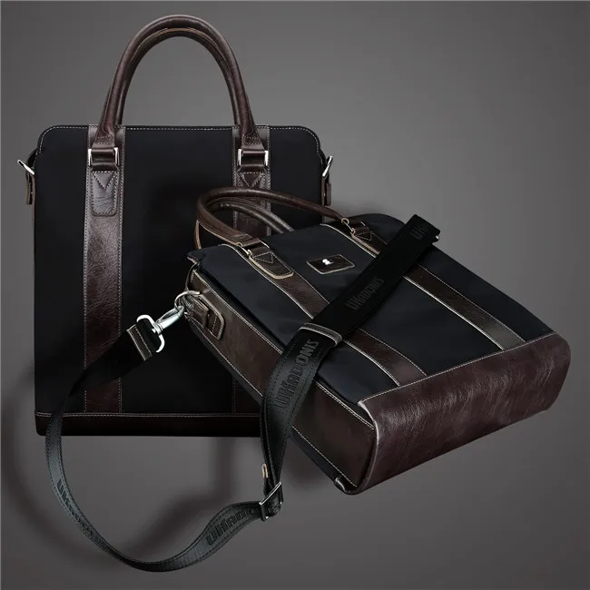 

Fashion elegant durable leather nylon computer laptop mens briefcase Business package, Brown