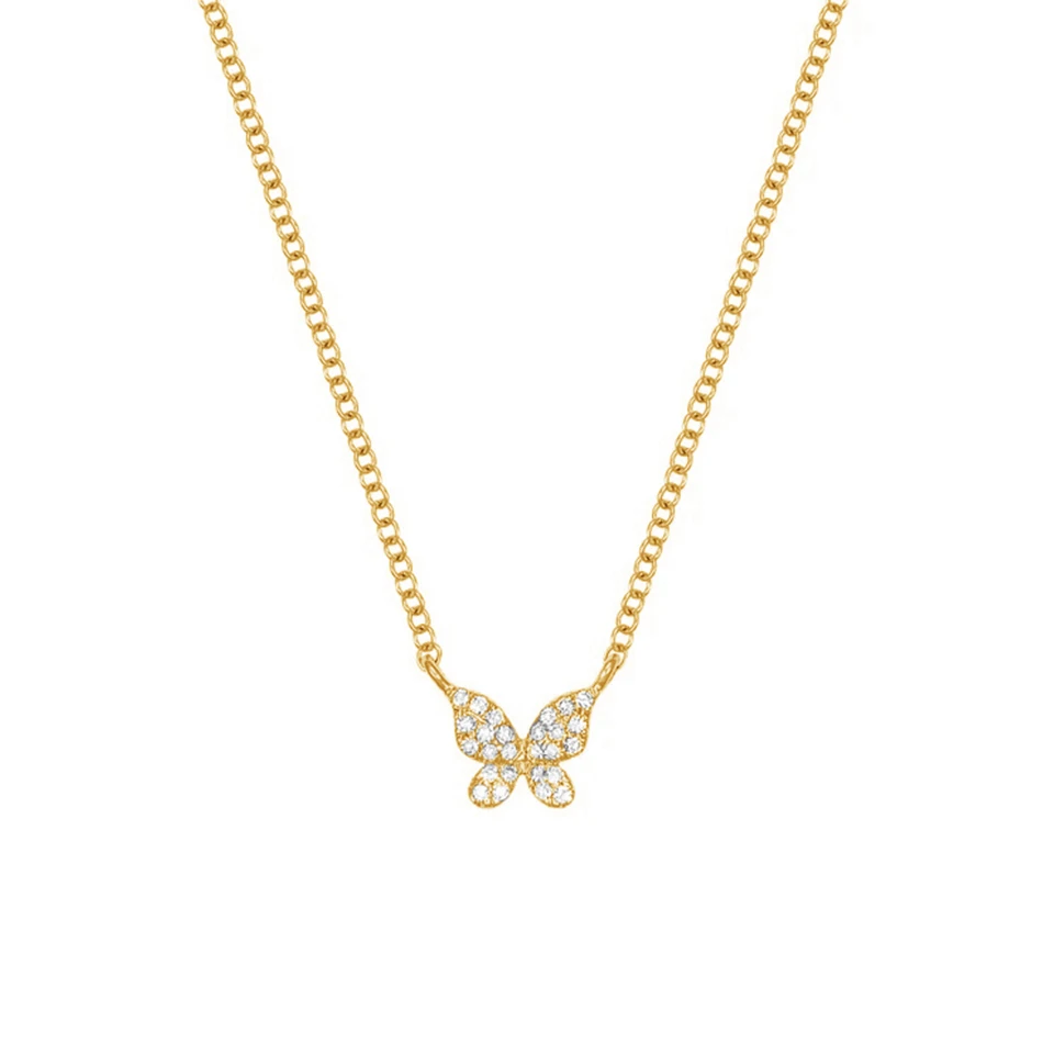 

newest fashion jewelry 18k gold plated fine necklace 925 sterling silver diamond butterfly pendant necklace for women
