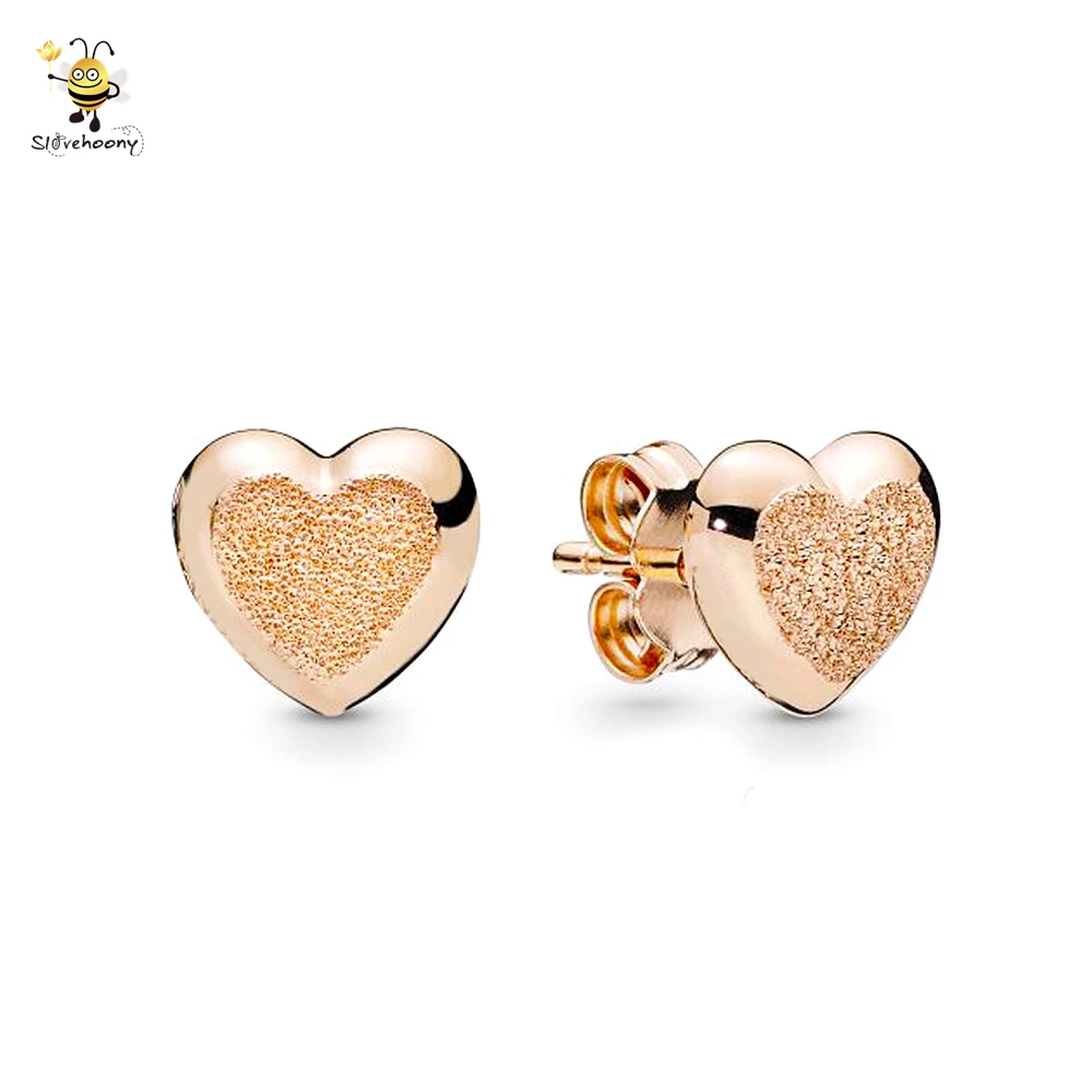 

100% 925 Sterling Silver Rose Gold Plated Dainty Western luxury Bridal Custom Love Heart Stud Earrings