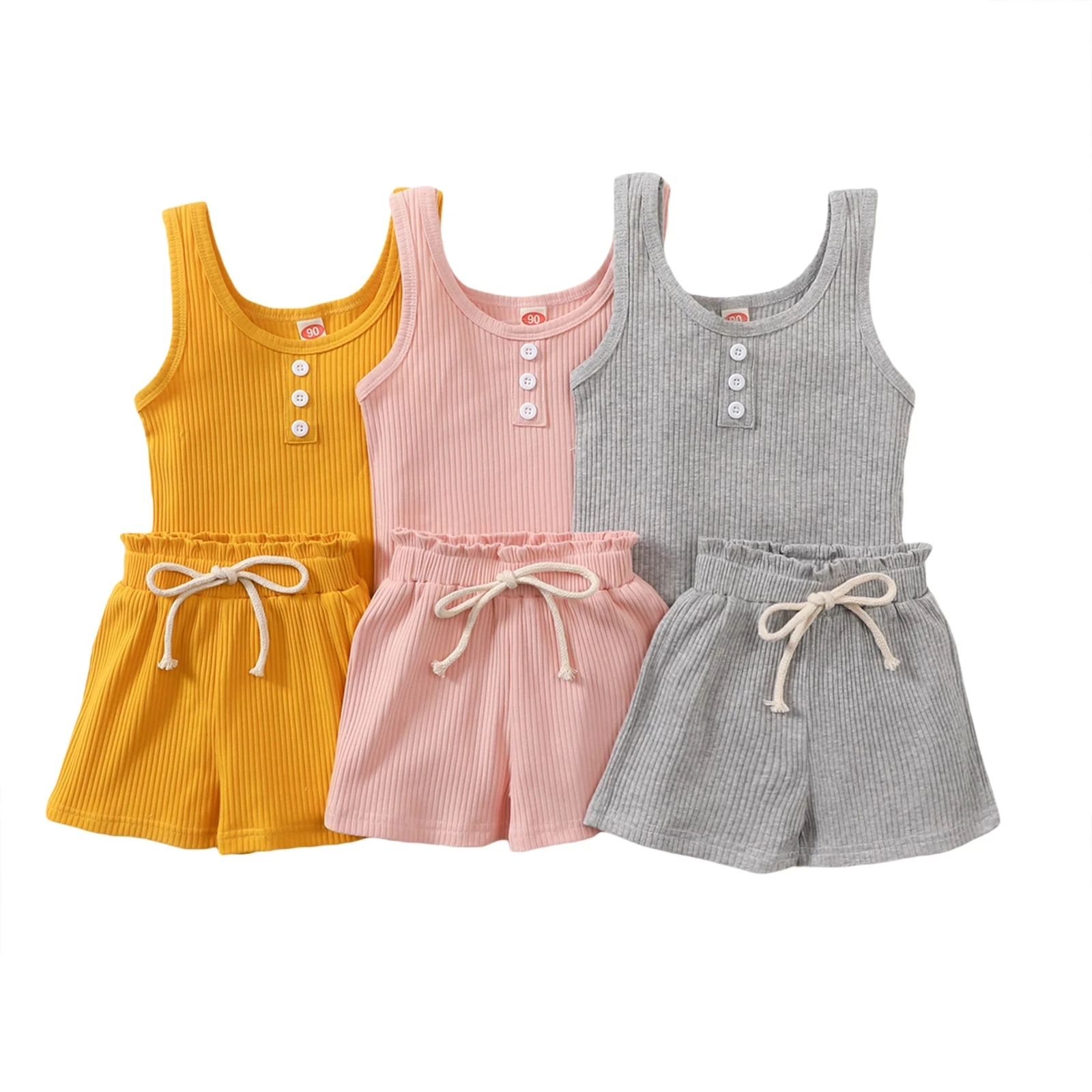 

0-6Y Casual Kids Clothing 2021 Solid Button Sleeveless Top Vest + Loose Shorts Toddler Baby Boy Girl Summer 2pcs Outfits Set