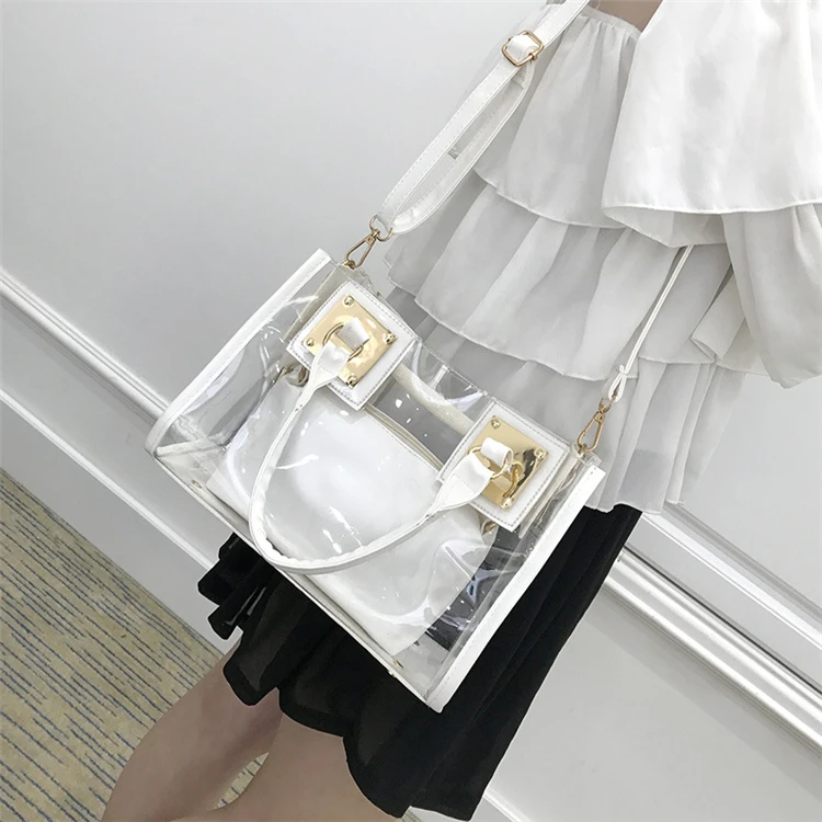 

DUODUOCOLOR Summer new style solid color lucency two piece fashion zipper single shoulder women new hand bags 2021 D10070, White, black, pink, gold, silver