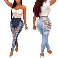 

Fashion sexy high waist skinny pencil pants ripped jeans women