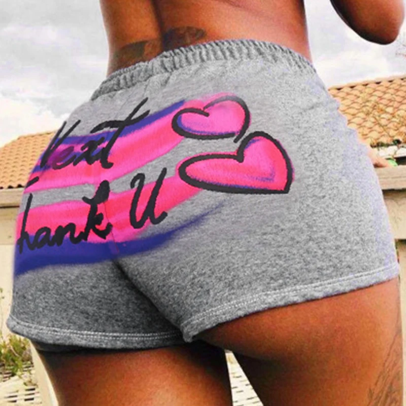 

High Elastic Letter Print Booty Shorts Summer Ladies Cotton Booty Biker Running Candy Shorts For Yoga Fitness, Multi color