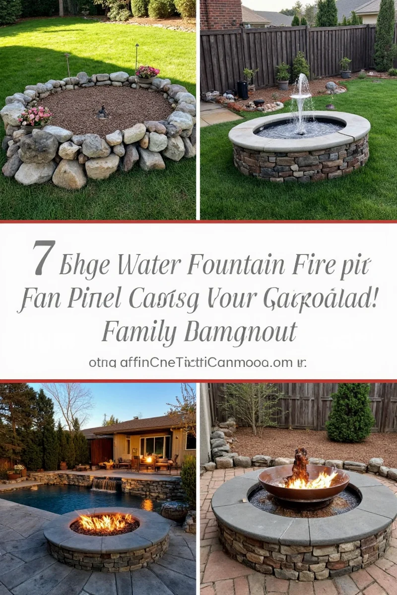 Water fountain fire pit combo in a modern backyard