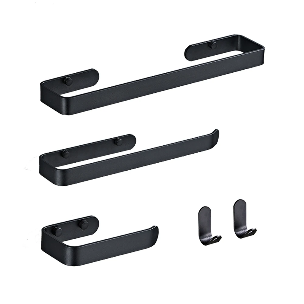 

4 Piece Bathroom Hardware Set Towel Bar Kit Wall Mounted Black Bathroom Accessories Set