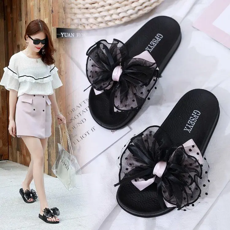 

2020 Ladies summer platform sandals new arrival women outdoor bow slippers flat shoes ladies sandals with bow tie, Red, blue, pink, black, green