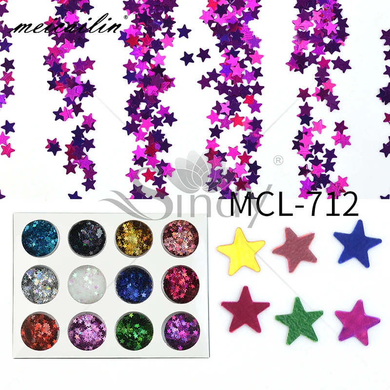 

12 colors/set shiny star shape holographic nail sequins glitters for nails