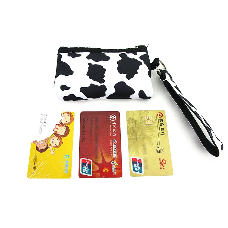 

Hot sale cow print neoprene card pouches holders with key fob