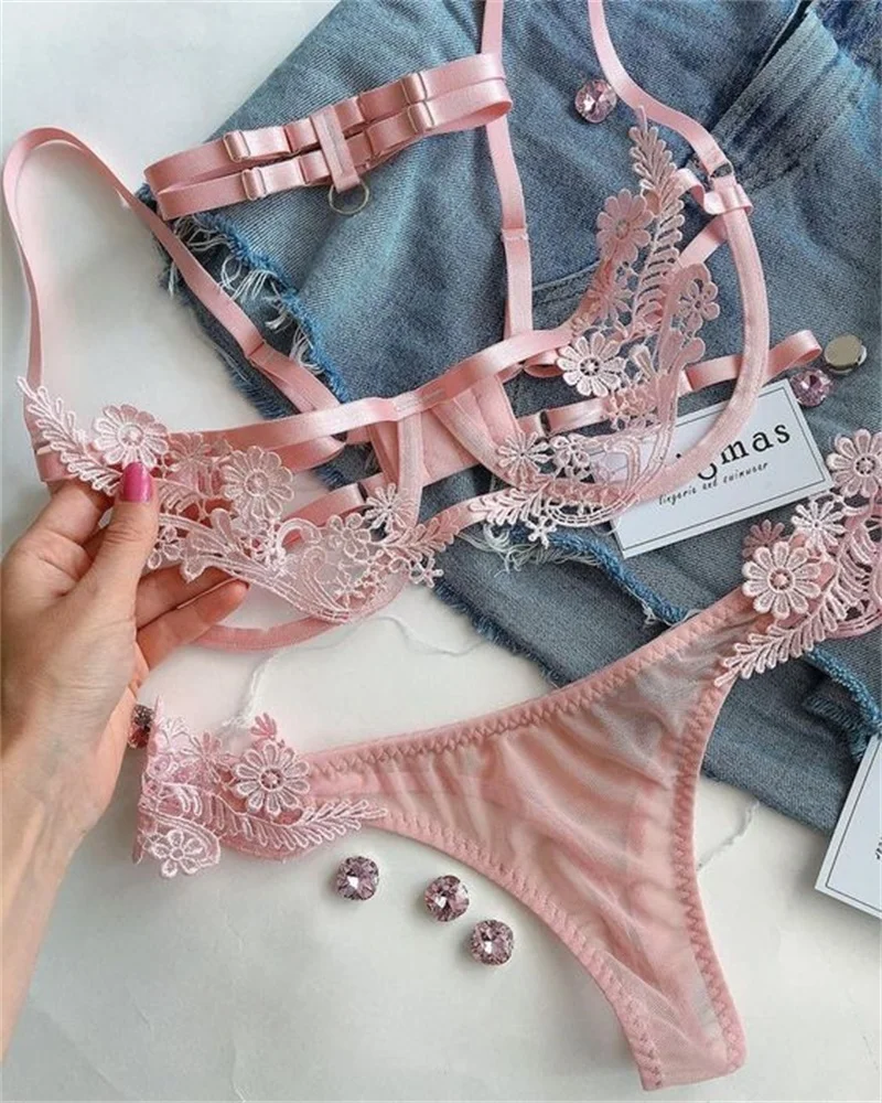 

Women Sexy Transparent Lingerie With Under Wire Sheer Floral Mesh Design Underwear For Lady