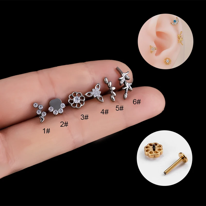

ASTM F136 Titanium Piercing Jewelry G23 Titanium Flat Back Internally threaded Cartilage Earring 1.2X8MM