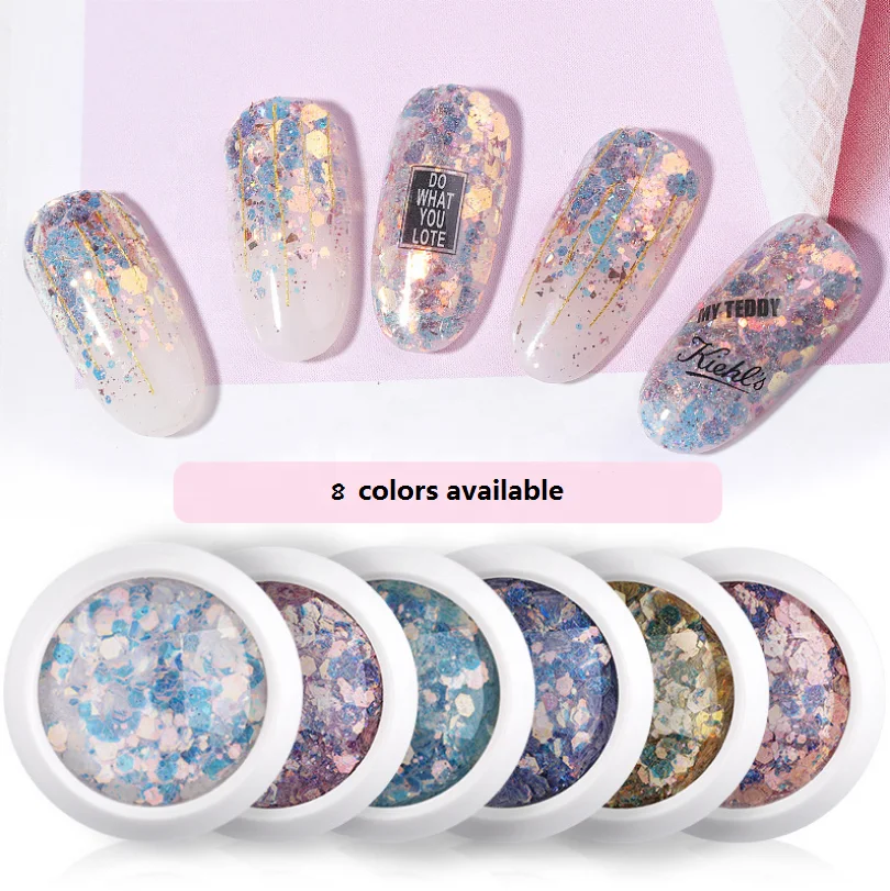 

Hotsale 8 colors mixed laser nail glitter sequins for DIY nail art decoration