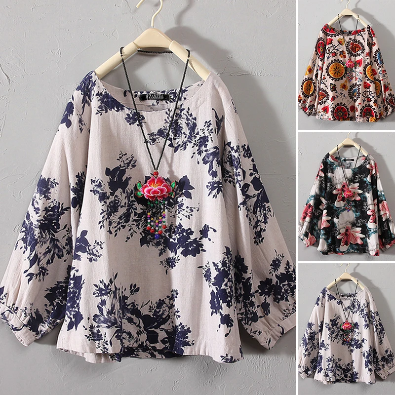 

2022 Summer Women's T Blood Top Fashion Floral Ladies Silk Satin Shirt Doll Sleeve Vintage Print Casual Top, Black/white