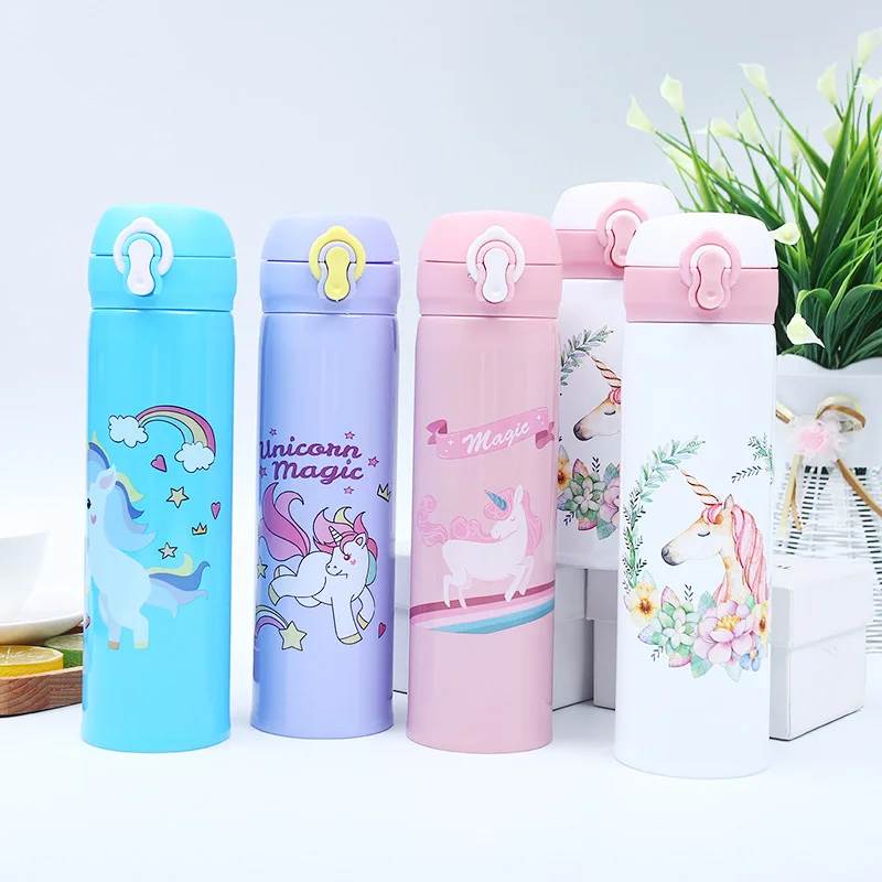 

500ml cute cartoon kids unicorn drink water bottles stainless steel double wall vacuum insulated bottle for school, Color as pictures