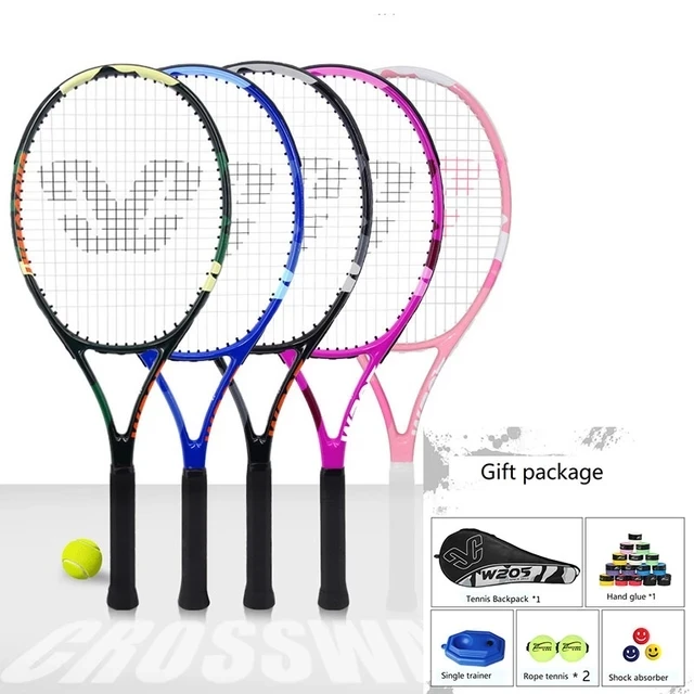 

Professional Tennis Racket Single Adult Carbon Paddle Men Women Universal Set With Bag Trainer Overgrip Ball Padel for Beginner, Rose red / blue / blue yellow/gray/pink