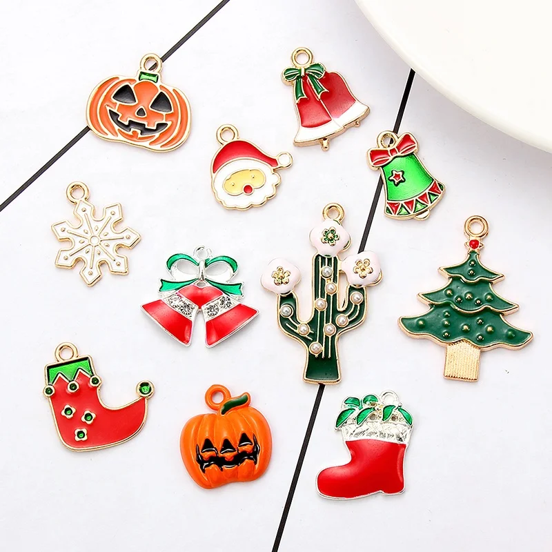

Christmas Tree Alloy Enamel Charms DIY Jewelry Necklace Earring Bracelet Christmas Gifts Decoration Craft Making Hanging Pendant, Photo