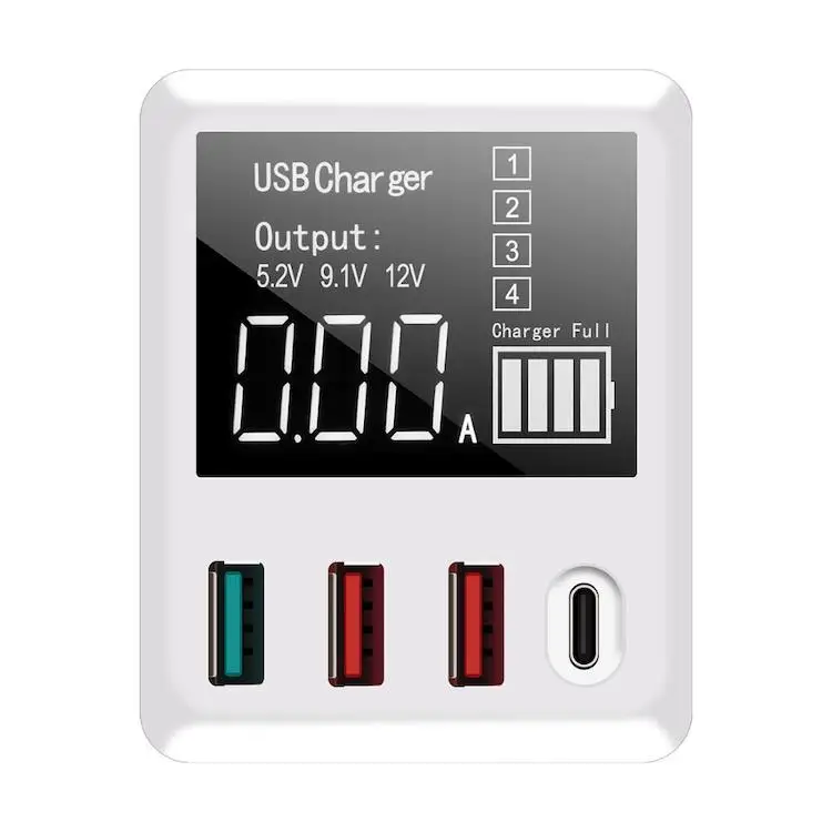 

A9T 40W Smart Power Identified TYPE C Adapter Phone Fast Charger Multiple USB 4 Port Charger with LED Display