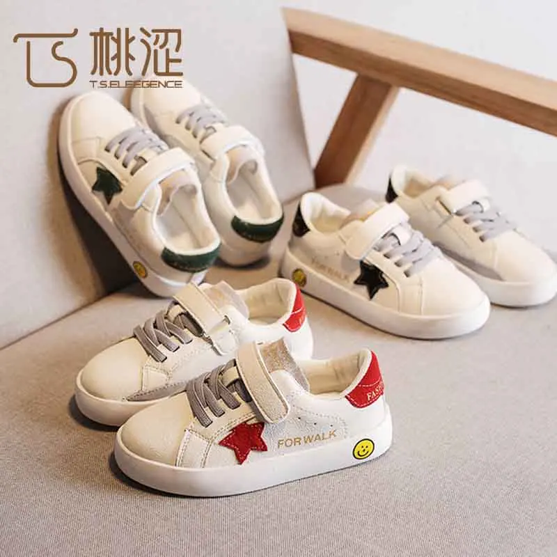 

2020 New arrival genuine leather white kid shoe with hook& loop