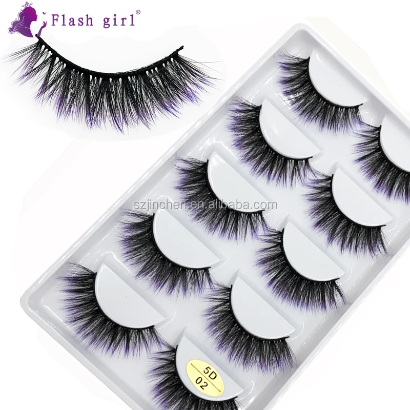 

High quality 5 pairs false eyelashes natural handmade colorful mink lashes wholesale vendor