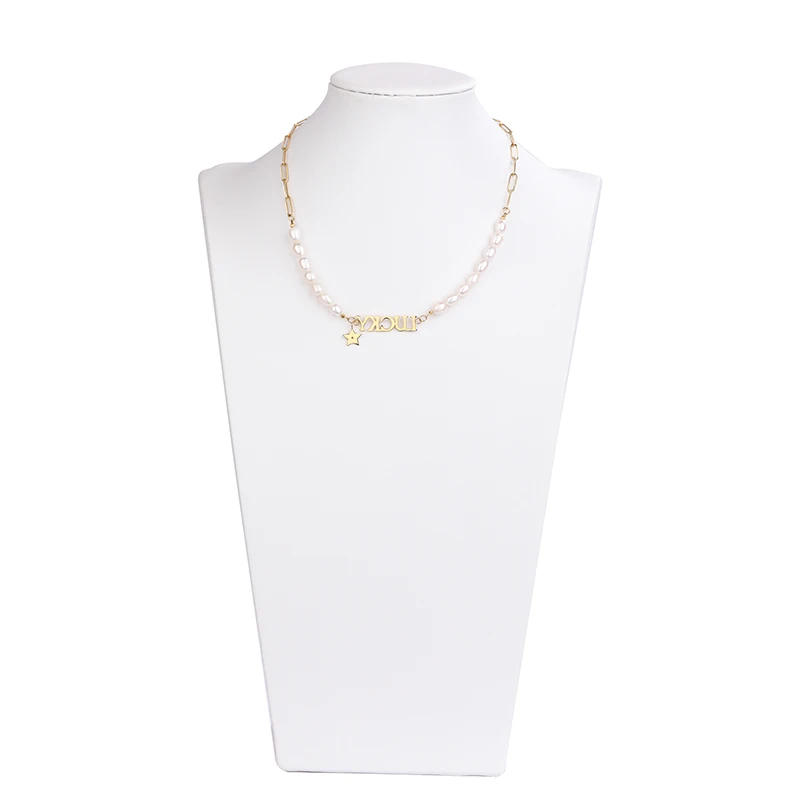 

popular jewelry 14K stainless steel women pearl letter necklace, Picture shows
