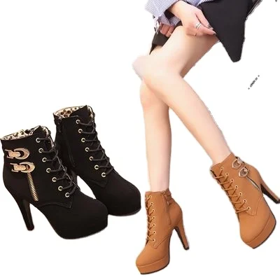 

Ankle boot female autumn new female fashion high heel European and American popular lace-up shoes, As shown in figure