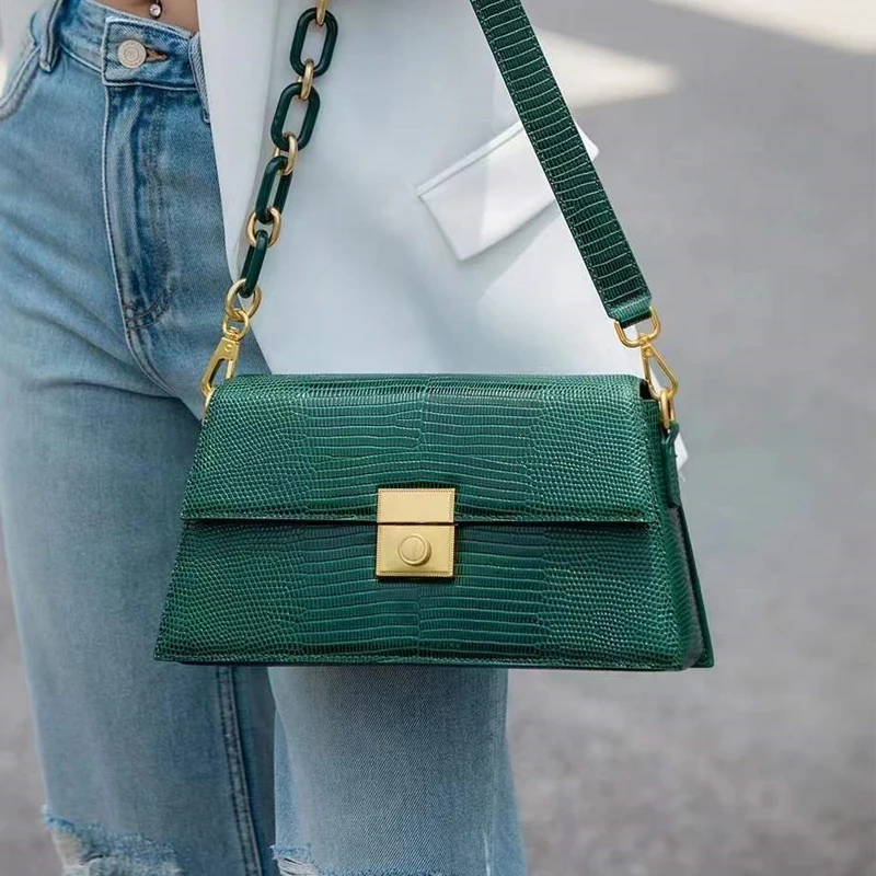 

Women Loved Cow Cross Body Handbag 2021 Shoulder Bags Purse Lizard Pattern Genuine Leather Handbag