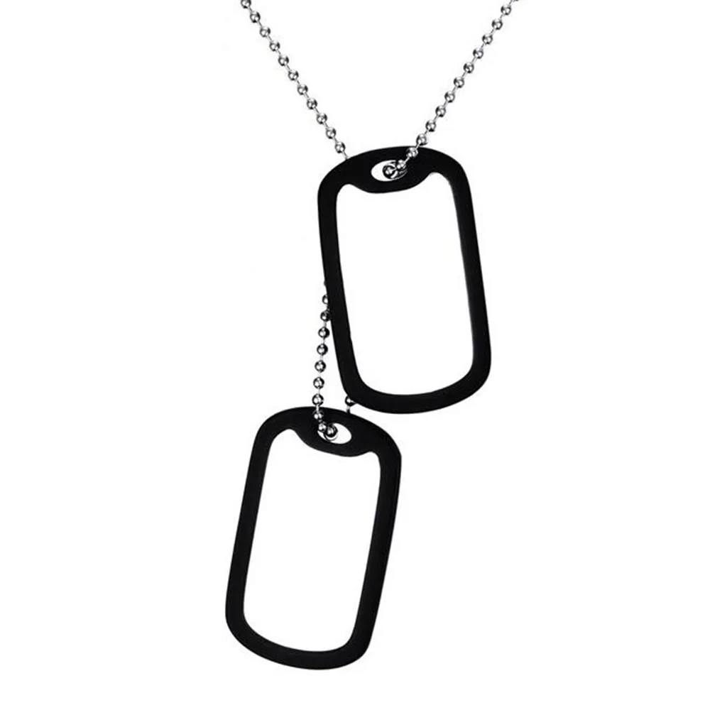 

NLJSF00152 European Stylish Personalized Mens Stainless Steel 2 PC Sets Dog Tag Pendant Necklaces Engravable Silver+Black