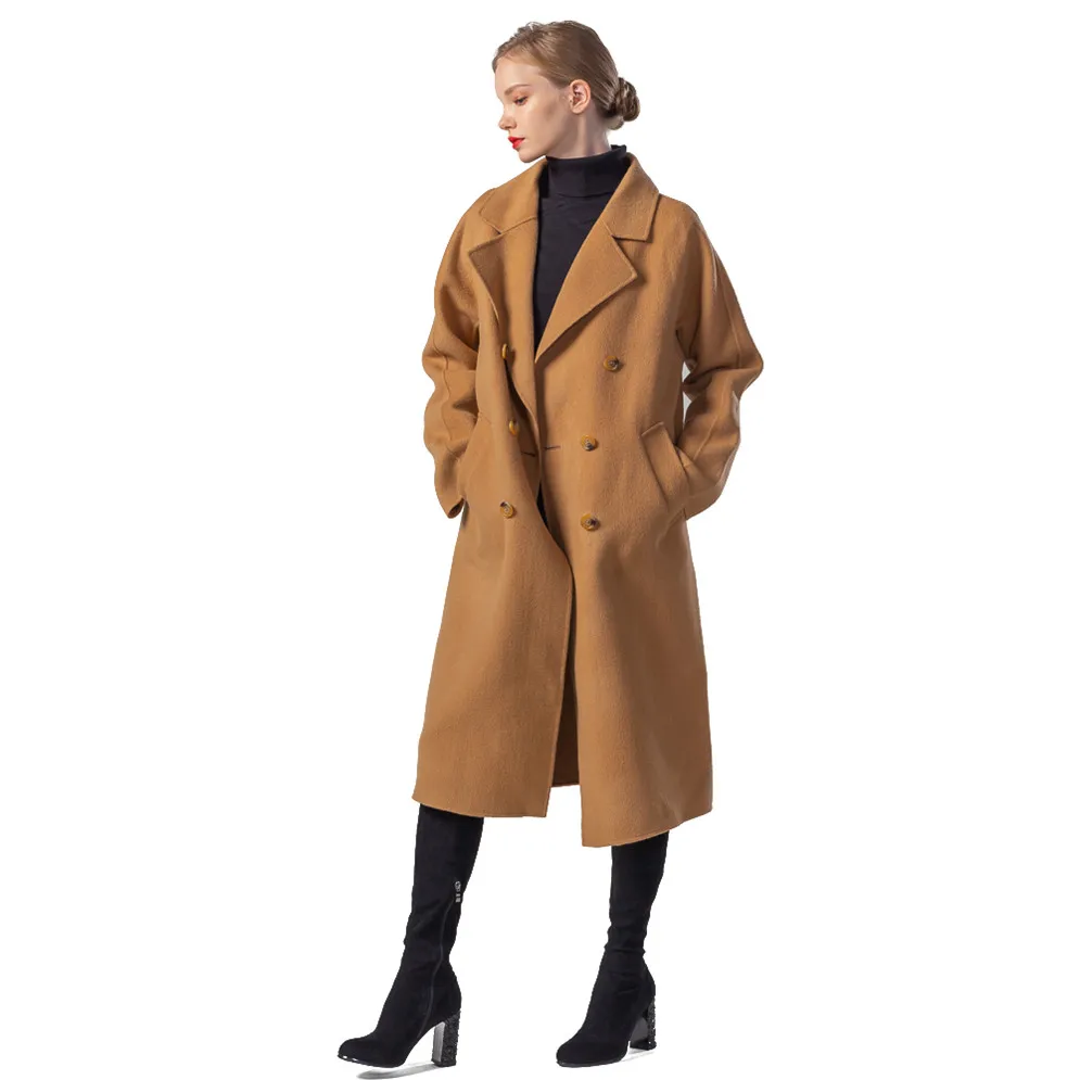 

2020 Autumn And Winter New Plus Size 100% Wool Long Coat Double Breasted Jacket Female Cloak Coats For Women, Camel