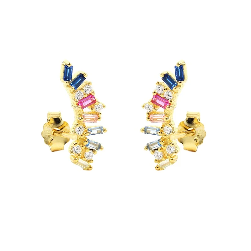 

925 Sterling Silver Colorful Zircon Stud Earrings All-match Minimalist Drop Earrings