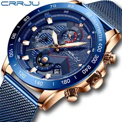 CRRJU 2280 Watches Men Wrist New Fashion Blue Gold