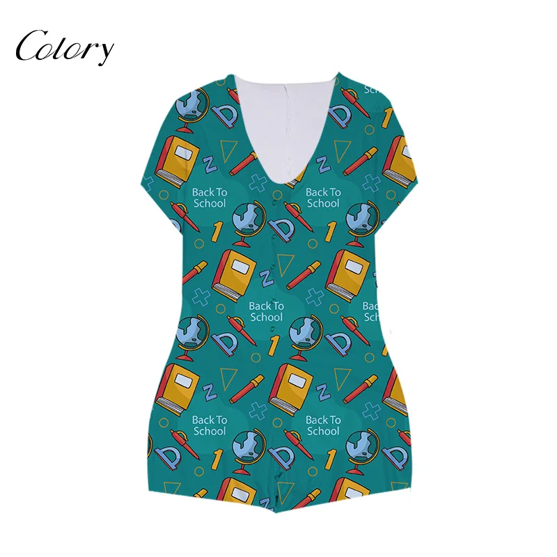 

Colory Custom Adult Designer Print Onesie V Neck Jumpsuit, Picture shows