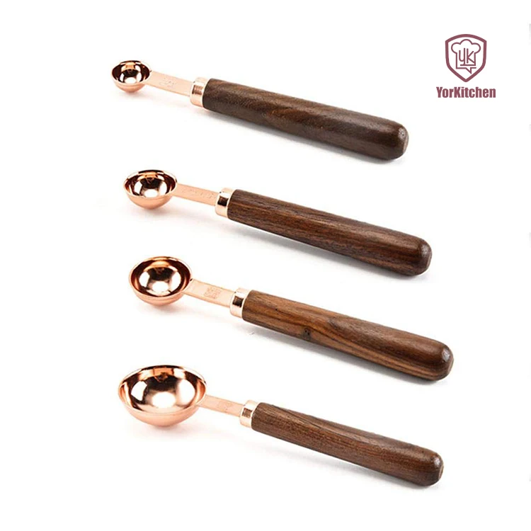 

Measuring Spoons Bar Baking Walnut Wooden Handle Copper Plating Measuring Spoons set