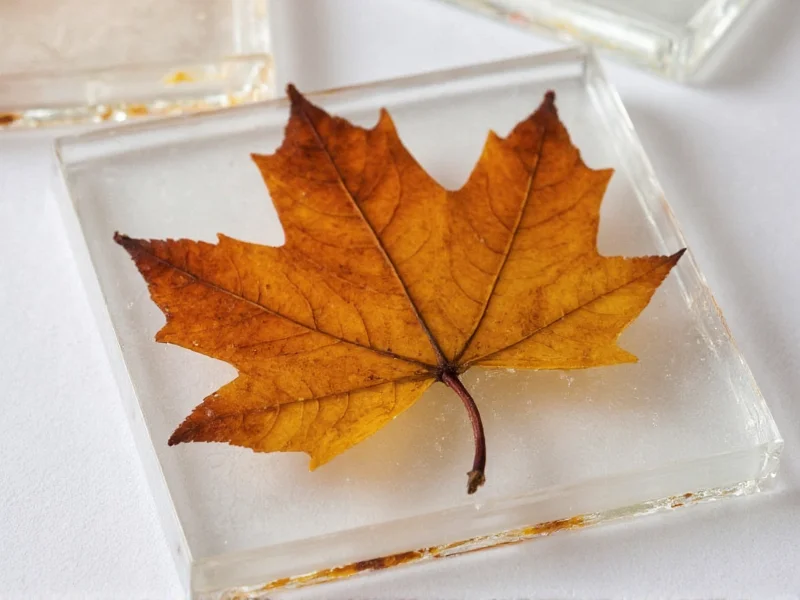 Translucent resin coasters with preserved autumn leaves inside