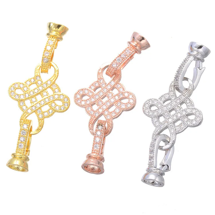 

DIY Jewelry Accessories New Arrival Gold Tone Knot Clasp Crystal Rhinestone Chinese Knot Connectors, Picture
