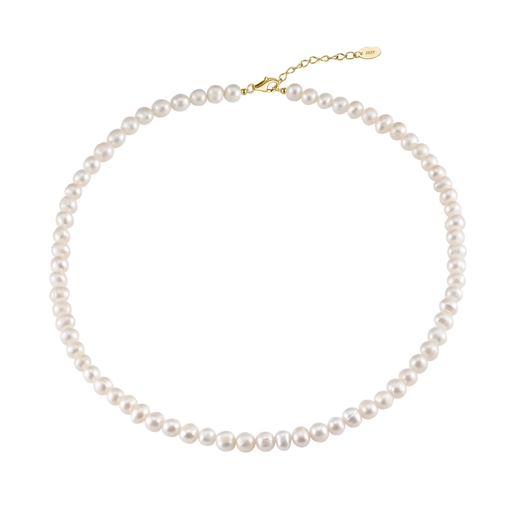 Wholesale 925 Sterling Silver 6-7MM Elegant Natural Freshwater Pearl Gold Plated Necklace Pearl Jewelry for Women