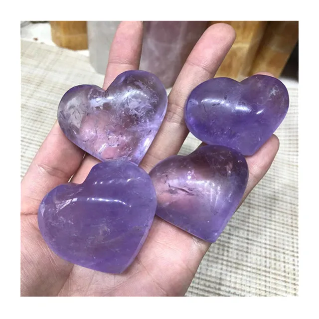 

New arrivals natural carved purple amethyst hearts shaped crystals stones for home decorations