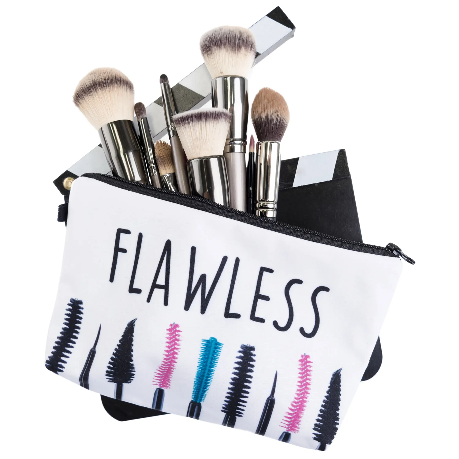 

Customized travel makeup portable large capacity zipper makeup bag for women, White