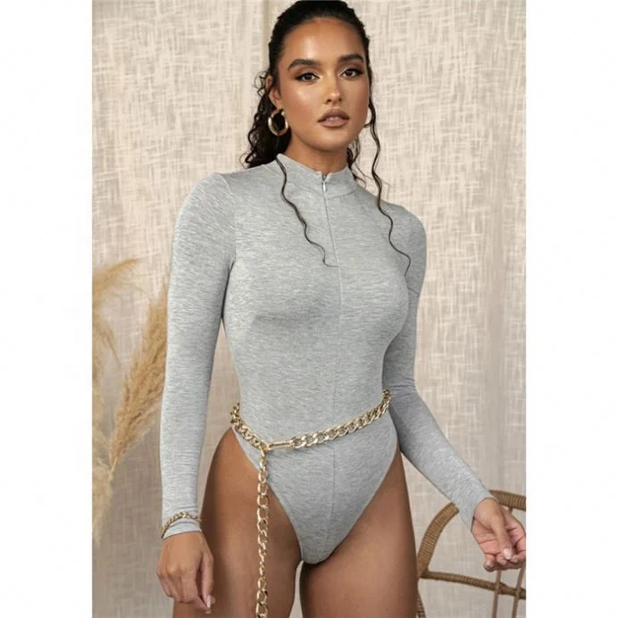 

Fall Fashion Women Solid Color Zipper Long Sleeve Body Sculpting Bodysuit Women, Picture shown