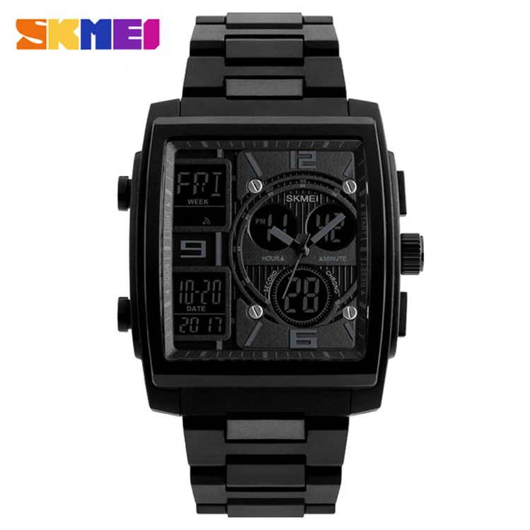 

SKMEI 1274 Brand Men's Watch Multiple Time Zone Clock Men Quartz Digital PU Dual Display Wrist Watches