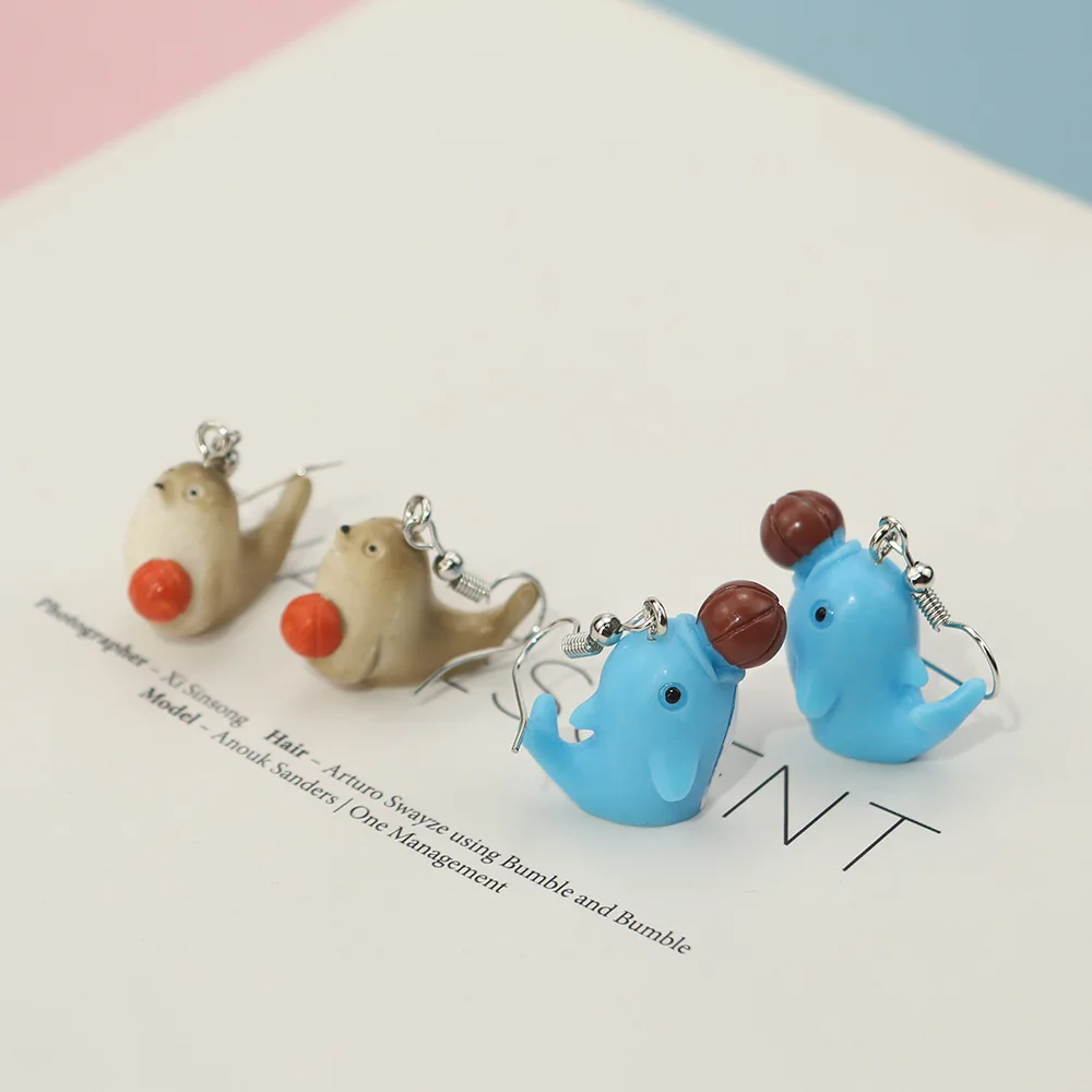 

New Arrival Hot Style Personality Creative Cartoon Hand Made Lovely Baby Dolphin Sea Lion Funny Sweet Animal Earrings Trendy